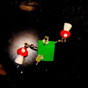 A pair of nwt red magic mushrooms earrings hypoallergenic rare handmade …